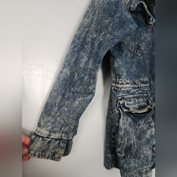 Vintage Y2K Body Line Denim Hooded Spiked Blazer Style Jean Jacket M/L - Picture 4 of 6